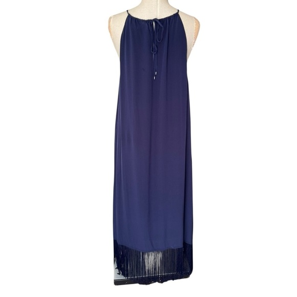 Trina Turk Kearney Silk Hi-Low Fringe Midi Dress in Navy Blue Size: 6 - Picture 5 of 9